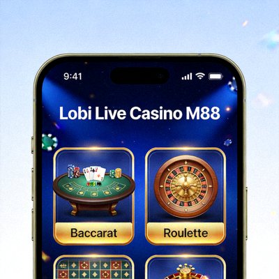 Lobi Live Casino M88 di ponsel dengan pilihan permainan Baccarat dan Roulette