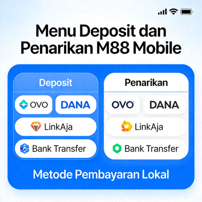 Menu deposit dan penarikan M88 Mobile dengan metode pembayaran lokal
