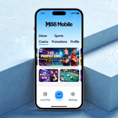 Tampilan beranda M88 Mobile di smartphone dengan menu navigasi yang jelas